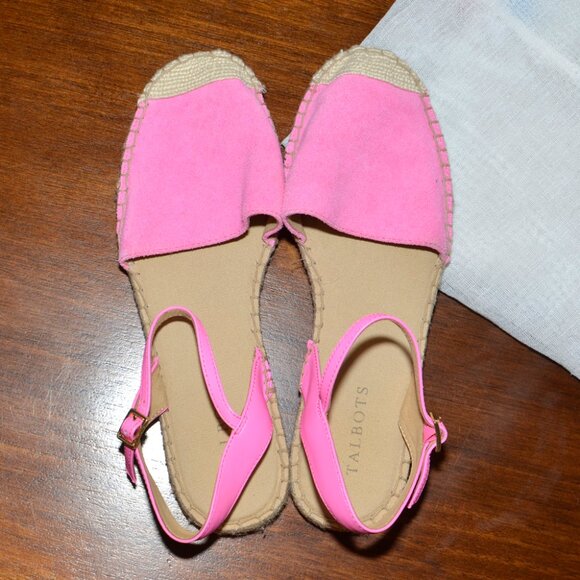Talbots Size 8 Izzy d'Orsay Bubblegum Hot Pink Suede Espadrille Sandals / Flats - Picture 5 of 11